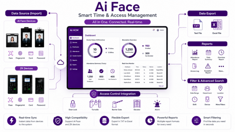 เครื่องสแกนหน้าลงเวลาพนักงาน พร้อมโปรแกรม HR ออนไลน์ ระบบ Cloud การทำงานของ Ai Face หรือ Ai Face Workflow
