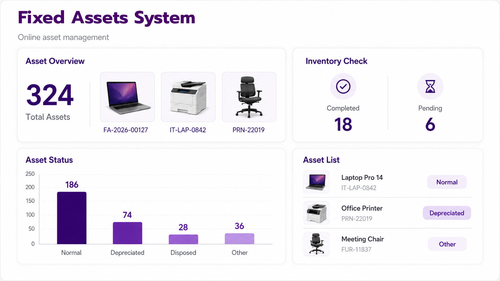 Fixed Assets System โปรแกรมจัดการสินทรัพย์ออนไลน์
