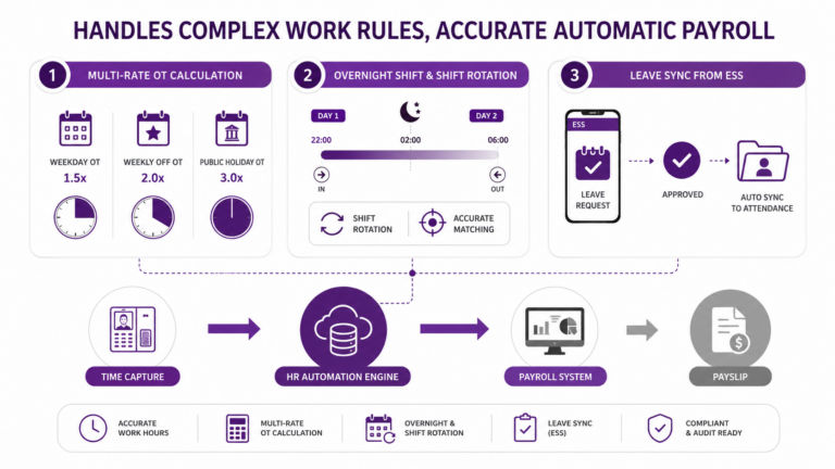 handles complex work rules, accurate automatic payroll
